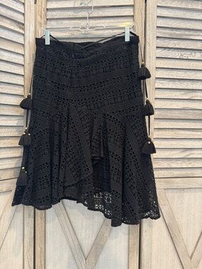 133. Figue Black Onyx Lace Crochet Skirt with Tassel Detail size 4 pre owned
